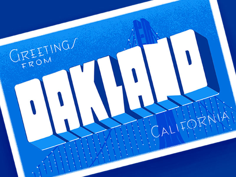 Oakland Postcard Illustration graphic design vintage postcards bay bridge bridge postcard california oakland illustration