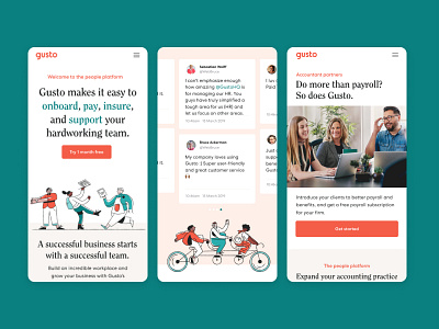 Gusto.com mobile screens branding gusto mobile rebrand redesign ui ux website