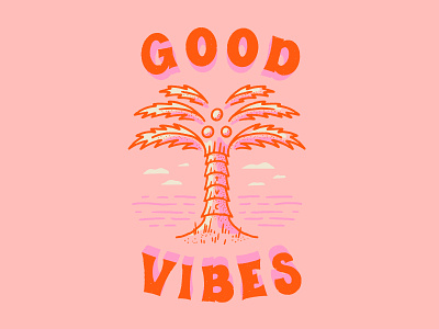 Good Vibes art clouds design good vibes illustration ocean palmtree red sea texture vector vintage waves white