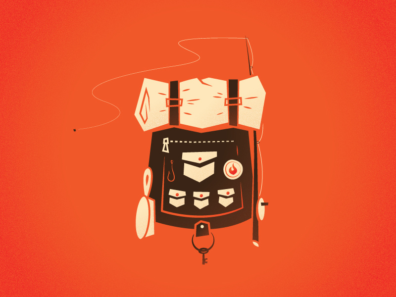 Camping Backpack camping vintage orange brown tan fishing key pan pocket ziper tent
