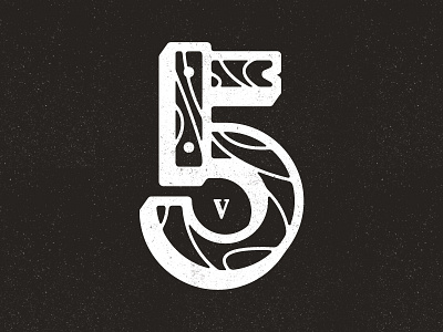 Typefight "5" for Fighting 5 black and white number type fight v wood
