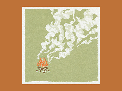 Fire and Smoke art brown camping design fire green illustration orange paper procreate smoke texture vintage wood