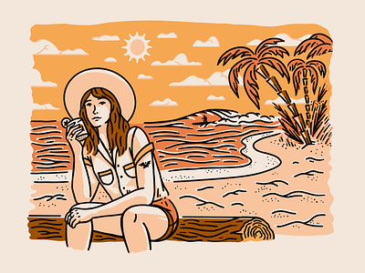 Oak & Eden beach vibes art cowgirl design girl hand drawn illustration orange palm tree procreate sun texture vector vintage