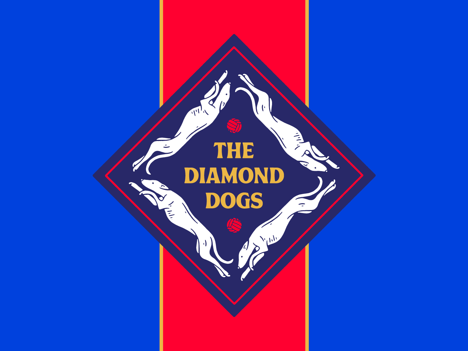 If you know, you know. apple tv art blue diamond dogs futbol is life grayhound illustration red ted lasso vector yellow