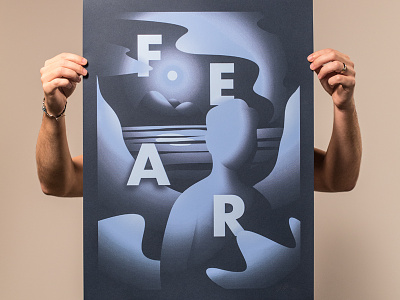 Seasons: Fear blue fear god man mountains poster screen print water