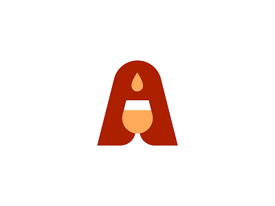 "A" unused concept a beer drop logo negative space orange red