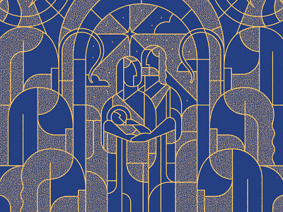 Seasons: Advent 2 adventure blue gold gospel jesus joseph line art mary modern shepard sky stained glass star trumpet