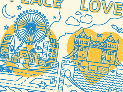 Peace Love Travel Posters blue poster screen print simple vector yellow