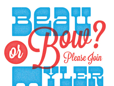 Beau or Bow? Reveal party invite. Full invite attached. blue font invite red type