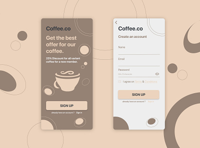 Daily UI Challenge 001, Sign Up Page (Coffee.co) challenge dailyuichallenge design ui ux