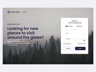 Login page for travel website