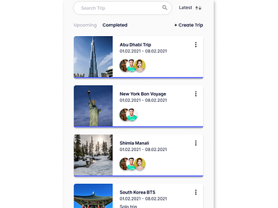 Travel Trip Cards cards design designs pexels search search results sort sorting travel travel app travel card travel list trips ui uiux