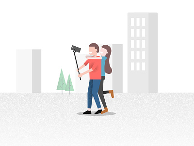 Selfie! character grain illustration man salt and pepper selfie selfie stick tree ui vector woman