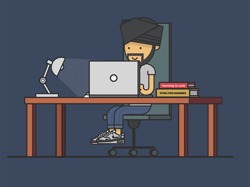Working hard... or hardly working? animation chair character fantasy football illustration mac motion graphics nike turban vector work