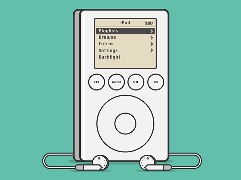 Classic iPod 3rd Gen apple device flat illustration headphones hip hop illustration ipod vector