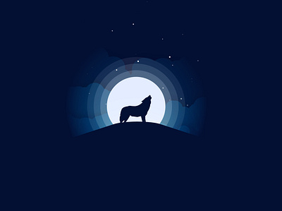 Howling Wolf adobe illustrator dark design dog flat gloom howling illustration illustrator moon night night wolf stars wolf wolfman