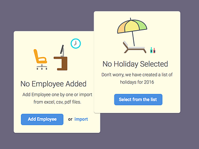 Interface for No Data card employee holiday no data
