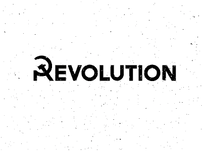 Revolution brand hammer logo mark r sickel symbol word image