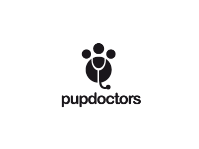 Pupdoctors brand doctors dog paw logo mark stethescope