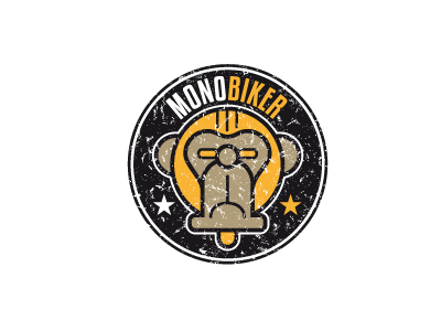 monobiker apparel brand creative logo emblem logo logo concept mark monkey mono motobiker motorbike rebel scooter sticker urban