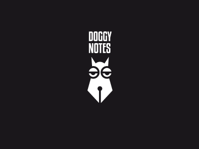 Doggynotes articles brand concept creative logo dog logo mark nib notes pen