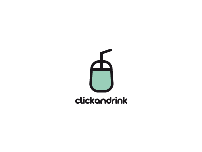 clickandrink bar brand cafe click concept creative logo glass logo mark mouse straw