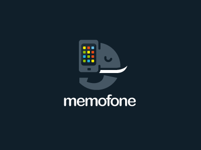 memofone app brand capacity concept creative logo elephant logo mark memory mobile computing smartphone storage