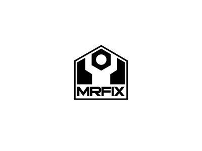 MRFIX brand concept construction creative logo house house repair logo man mark nut screw