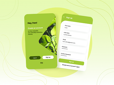 Sign up for an eco-friendly activities app app design mobile typography ui