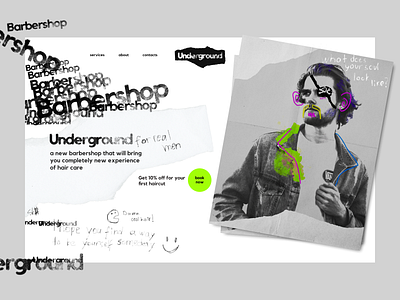 Underground - barbershop website home screen barber barbershop concept design graphic design grunge hair haircut interface photos typography ui visual web design web ui website