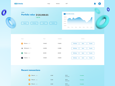 Omnia - cryptocurrency exchange wallet 3d crypto cryptocurrency design exchange money portfolio typography ui ux wallet web web design website