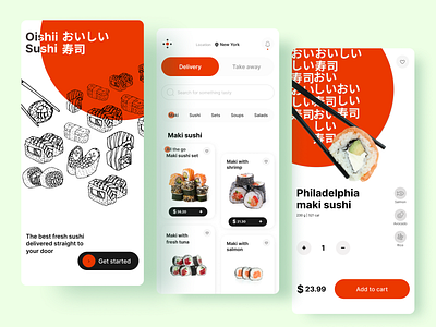 Oishii Sushi - sushi delivery app app application ui delivery design ecommerce food app illustration mobile app sushi ui ux