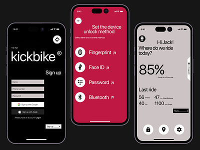 Kick bike app concept app app concept bike creative design electric vehicle interface minimal mobile app street style typo ui urban