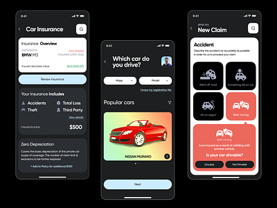 Car insurance app concept app car concept consultant dark design insurance interface ios mobile app product ui ux