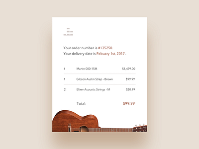 Daily UI #17: Email Receipt card daily ui ecom ecommerce email guitar music order receipt shadow table ui