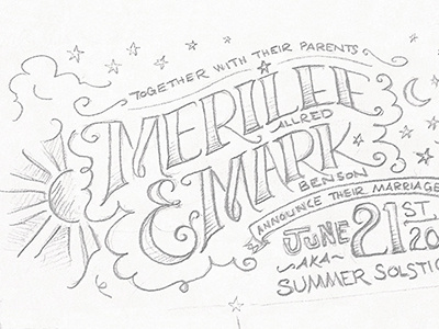 Invite drawing invitation lettering rough draft sketch sketching stars summer solstice wedding invite