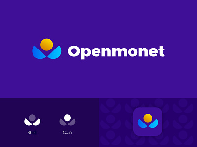 Openmonet branding coin crypto icon identity logo logotype mark monet open shell sign smolkinvision symbol