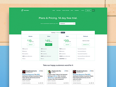 Positionly Pricing green plans positionly price price list pricing sign tweets up white