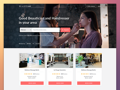 LadyTime Homepage beautician beauty saloon hairdresser hero photo homepage minimalistic search ui design website