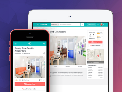 LadyTime - beauty salon details beauty business details listing navigation ratings responsive salon search ui ux webdesign