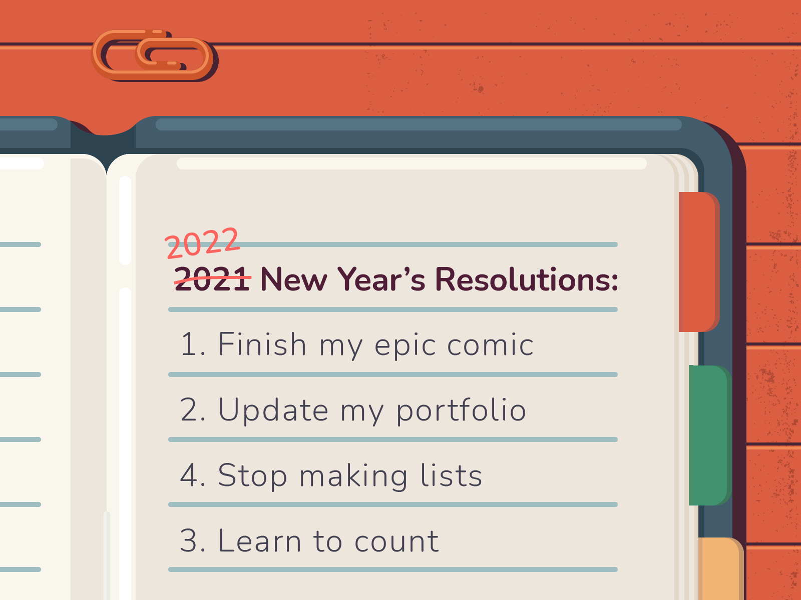 2022 New Year's Resolution - Red To Do List Notes & a Paper Clip
