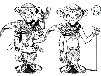 monkey character design illustration japanese macaque monkey munk pixel graphics samurai sketch