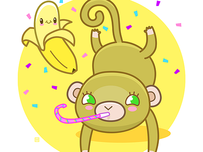 Monkey banana birthday card monkey party vector graphics