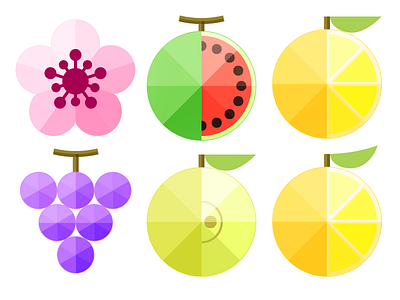 Fruits budo cherry blossom fruit grape illustration melon nashi pear sakura suika vector graphics yuzu