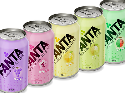 Japanese Fanta - cream soda pop can design fanta grape illustration melon nashi packaging sakura vector yuzu