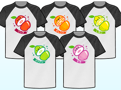 Fruits - T-shirts apple character design cute fruit funny japanese lemon orange peach pear t shirt vector graphics