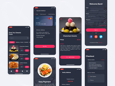 Food Apps Design Concept ✌ app design clean cooking dark app dark theme ecommerce figma food and drink food app concept food app design food apps food delivery app home intro minimal mobile app sign in sweet food app ui uiux