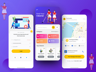 Cleaning Service Mobile App app book clean cleaning service color full ui ecommerce figma finance home home service illustration ios laundry moblie app moblie ui repairing service solution ui uiux