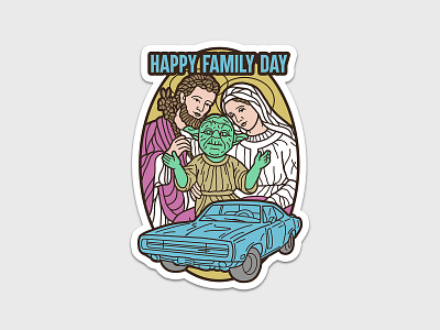 Happy Family Day Sticker Print digitalart graphicdesign illustration key6art popart sticker vectorart yoda