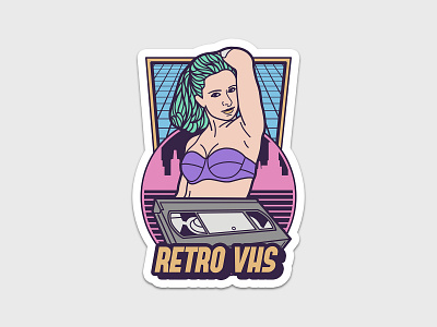 Retro VHS Sticker Print 80s digitalart graphicdesign illustration key6art popart retrowave vectorart